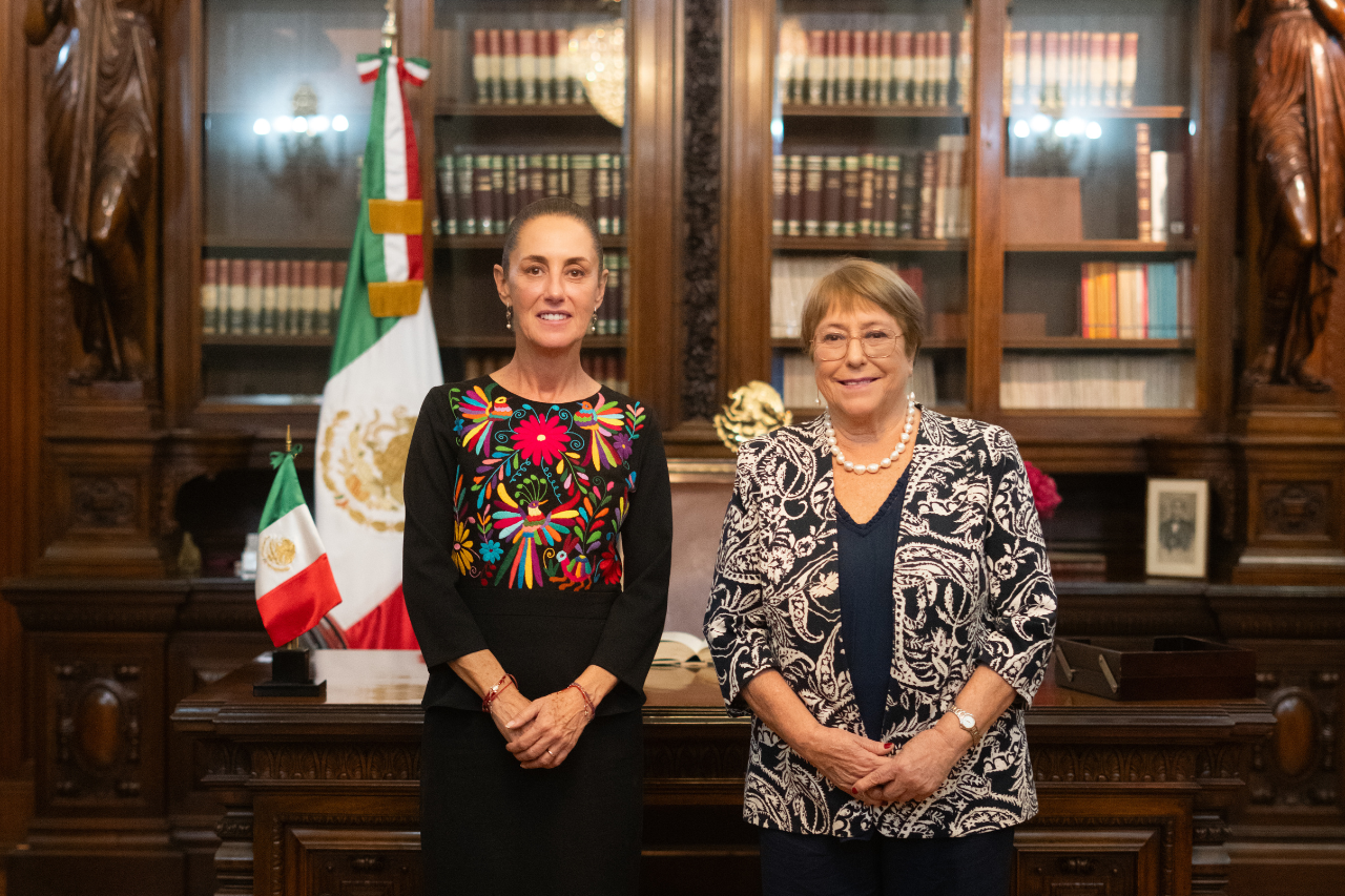 Sheinbaum recibe a Michelle Bachelet en Palacio Nacional