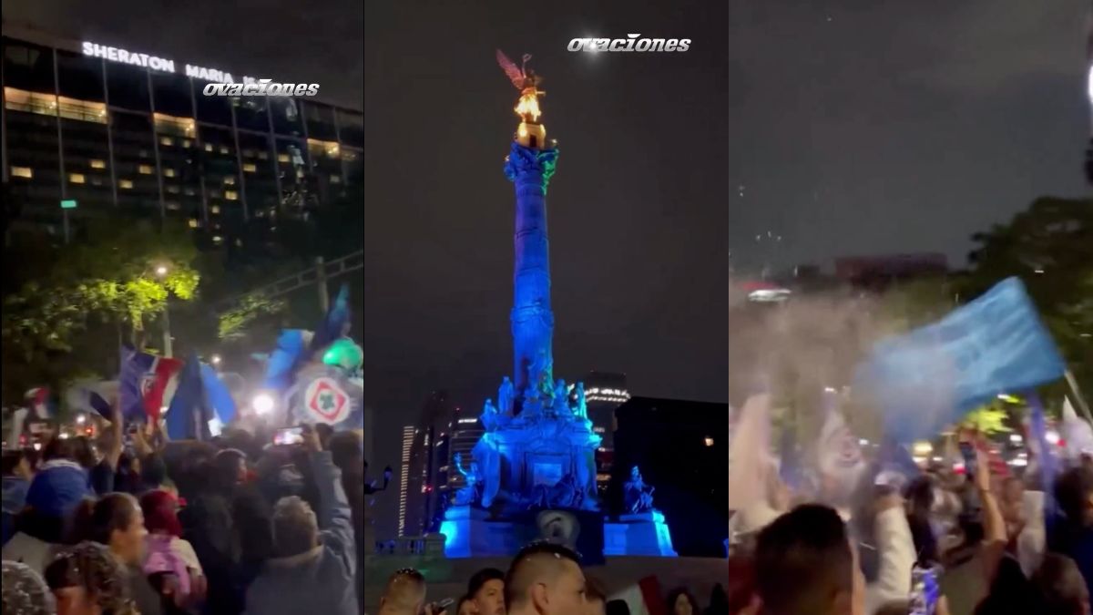 Festejo del Cruz Azul en el Ángel de la Independencia desata euforia en CDMX tras vencer a Pumas Fotos: Ovaciones X