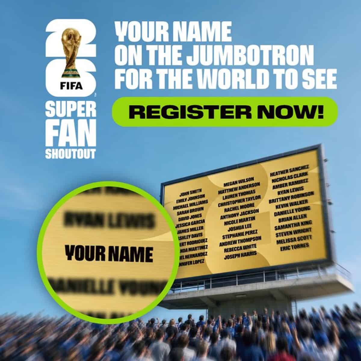 FIFA ofrece aparecer en las pantallas del Mundial por 79 dólares Ver tu nombre en el Mundial ya tiene precio. Redes Sociales.