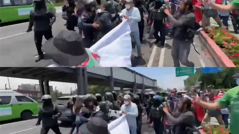 Madres buscadoras y policías de la SSC durante protesta. Foto: Captura de video en redes sociales.