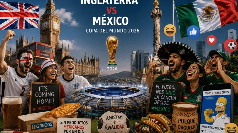 La Embajada Brit&aacute;nica llam&oacute; a celebrar la relaci&oacute;n entre ambos pa&iacute;ses, aunque la rivalidad mundialista ya se refleja en campa&ntilde;as comerciales, memes y la afici&oacute;n. Foto: generada con ia