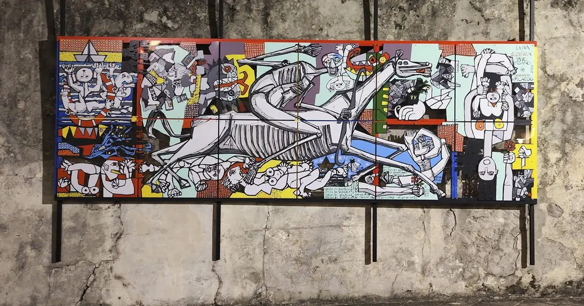 Mi Guernika, un homenaje a Picasso en la ciudad italiana de Pietrasanta GRAF3684. PIETROSANTA (ITALIA), 25/06/2023.- La ciudad italiana de Pietrosanta, un centro de creación de reconocidos artistas locales e internacionales, acoge desde este sábado la obra Mi Guernika, un mural de Tano Pisano en el que están presentes todos los horrores de nuestro tiempo, desde los emigrantes a la violencia contra los menores, desde las guerras al tráfico de armas. EFE/Cedida por el autor Tano Pisano -SOLO USO EDITORIAL/SOLO DISPONIBLE PARA ILUSTRAR LA NOTICIA QUE ACOMPAÑA (CRÉDITO OBLIGATORIO)-