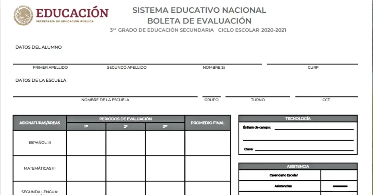 SEP: ¿Cómo descargar la nueva boleta de calificaciones? Nueva boleta de calificaciones de la SEP mostrando los campos formativos y siglas actualizadas.