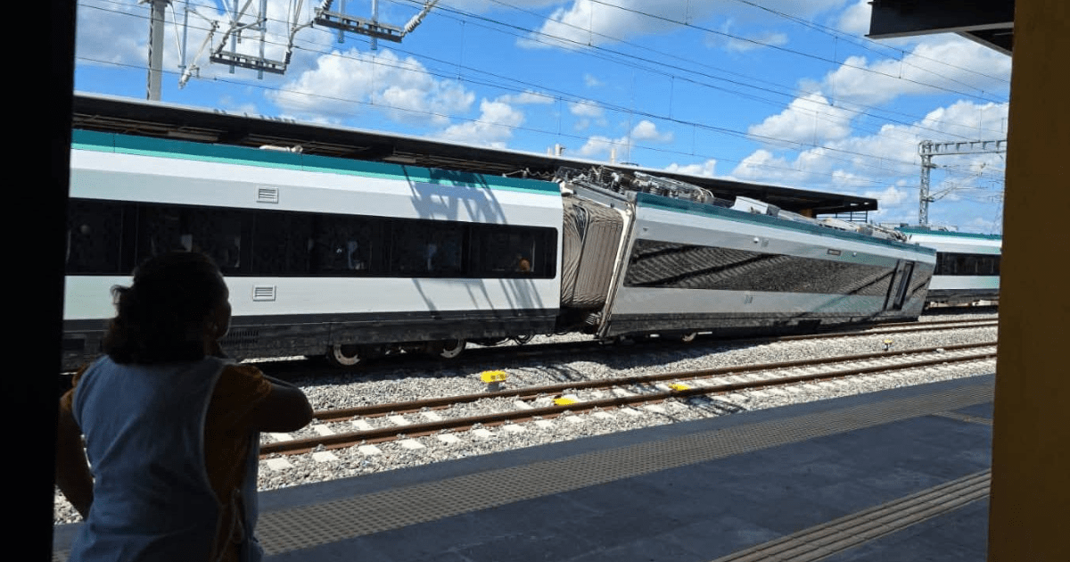 Vagón del Tren Maya descarrila en estación Izamal Vagón del Tren Maya descarrila en estación Izamal