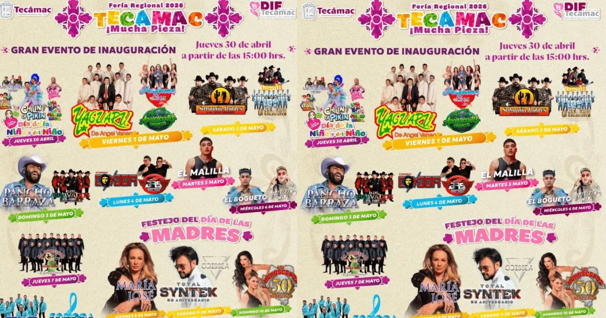 Feria Tecámac 2026: lista de artistas y conciertos gratis que no te puedes perder en Edomex Cartel oficial Feria Tecámac 2026: lista de artistas y shows gratuitos en Edomex